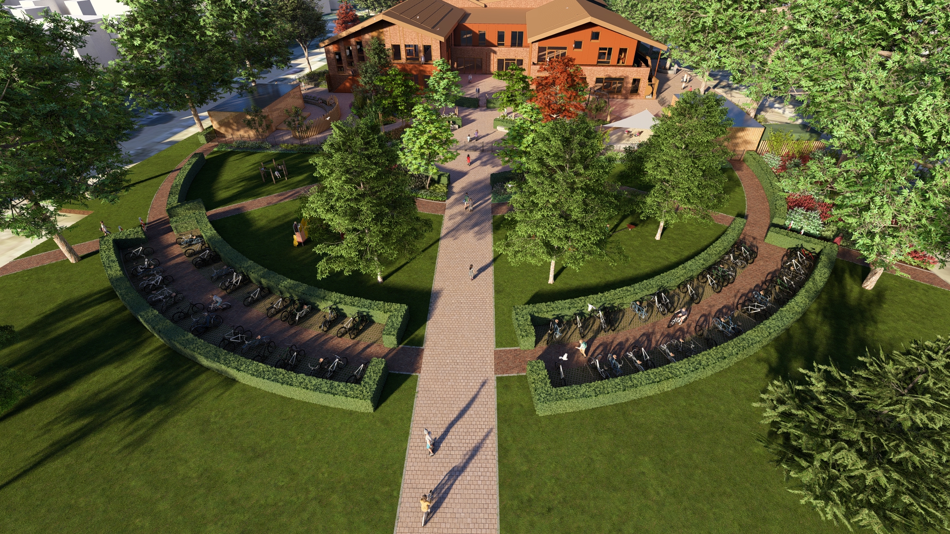 3D render De Groene Long_Dongen 3D render De Groene Long_Dongen- de fietsenstalling